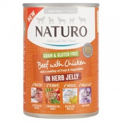 Naturo Adult Dog Cans Beef & Chicken in Herb Jelly 390g..