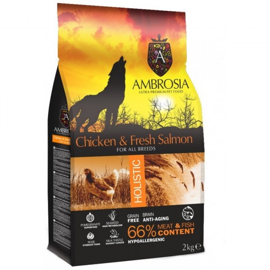 AMBROSIA GRAIN-FREE DOG ADULT CHICKEN & FRESH SALMON 2KG..