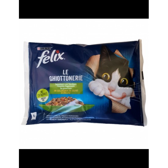 Purina Felix Le Ghiottonerie Φακελάκια Γάτας x 4 Με Βοδινό, Κοτόπουλο Και Λαχανικά 85gr