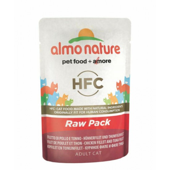 ΑLMO NATURE HFC NATURAL WET CAT POUCH - CHICKEN FILLET & TUNA FILLET 55G