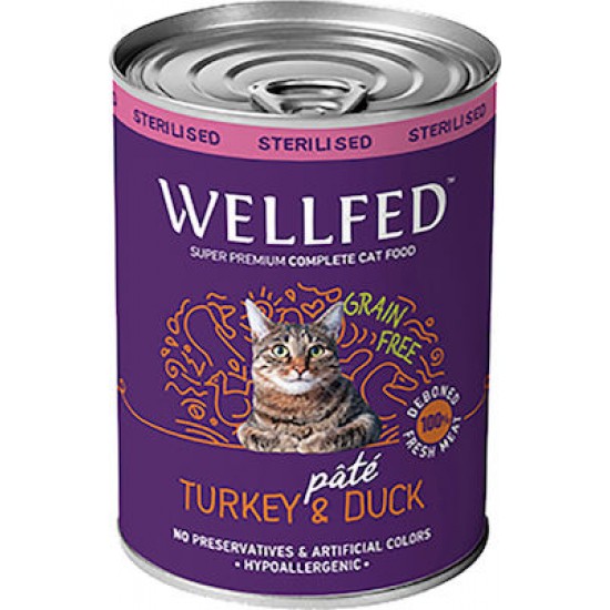 Wellfed Cat Sterilised Γαλοπούλα και Πάπια 400gr