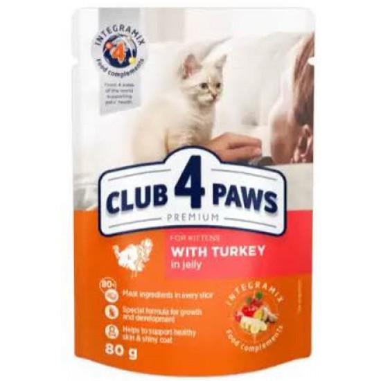 Club 4 Paws Premium canned pet food for kittens with turkey in jelly 80 gram