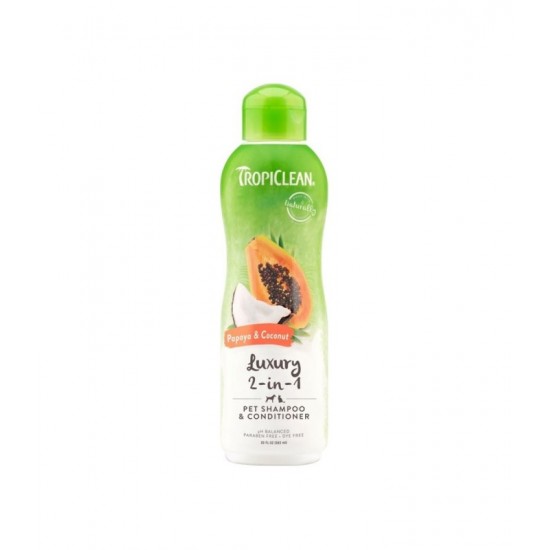 TropiClean Luxury 2 in 1 Papaya & Coconut Pet Shampoo and Conditioner 592ml