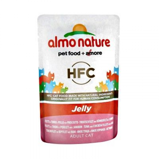 ΑLMO NATURE HFC NATURAL WET CAT POUCH - TUNA & CHICKEN FILLETS WITH HAM 55G