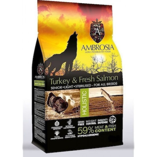 Ambrosia Fresh Turkey & Salmon Senior Light Sterilised All Breeds 2kg