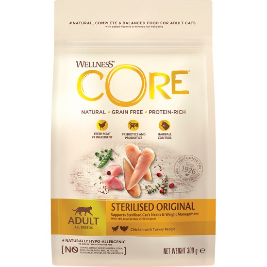 Wellness CORE Cat Sterilised Κοτόπουλο και Γαλοπούλα 300gr