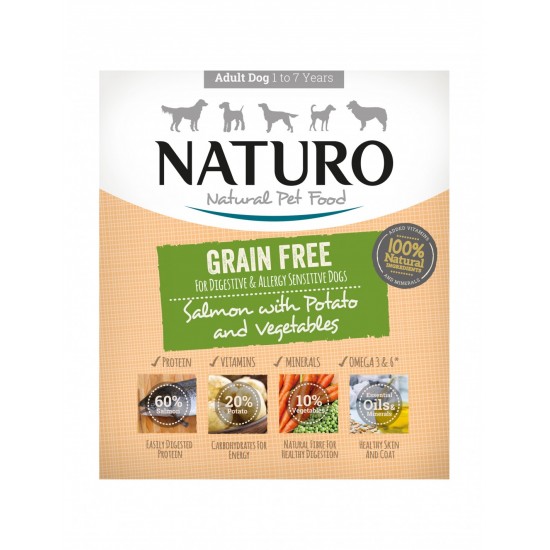 Naturo Dog Δισκάκι Σκύλου Grain Free Με Σολομό, Πατάτα Και Λαχανικά 400 g