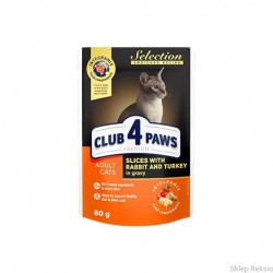 CLUB 4 PAWS PREMIUM ADULT CAT SLICES WITH RABBIT AND TURKEY 80G