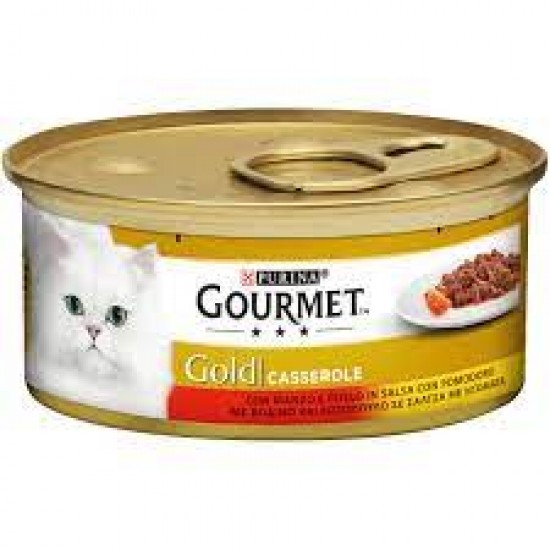 Purina Gourmet Gold Casserole Βοδινό & Κοτόπουλο σε Σάλτσα Ντομάτας 85gr