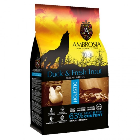 Ambrosia Grain Free Adult For All Breeds Duck & Fresh Trout 12kg