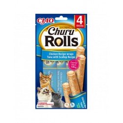 Ciao Churu Rolls Σνακ Γάτας Με Κοτόπουλο, Τόνο Και Χτένι 4 x 10 gr
