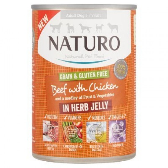 Naturo Adult Dog Cans Beef & Chicken in Herb Jelly 390g..
