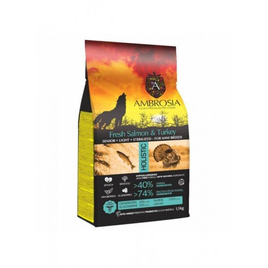 Ambrosia Grain Free Adult Mini Senior Light Sterilized Fresh Salmon & Turkey 1.5kg