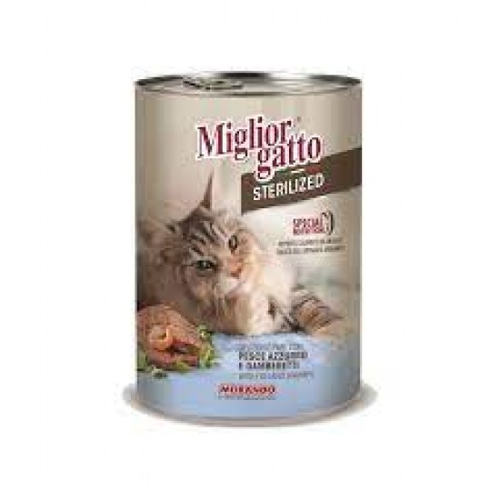 MIGLIOR GATTO STERILIZED ΚΟΝΣΕΡΒΑ ΓΑΤΑΣ ΜΕ ΨΑΡΙ ΚΑΙ ΓΑΡΙΔΕΣ 400gr 