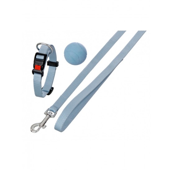 PUPPY SET COLLAR & LEASH, BLUE 15MM X 20-40CM+ 120CM