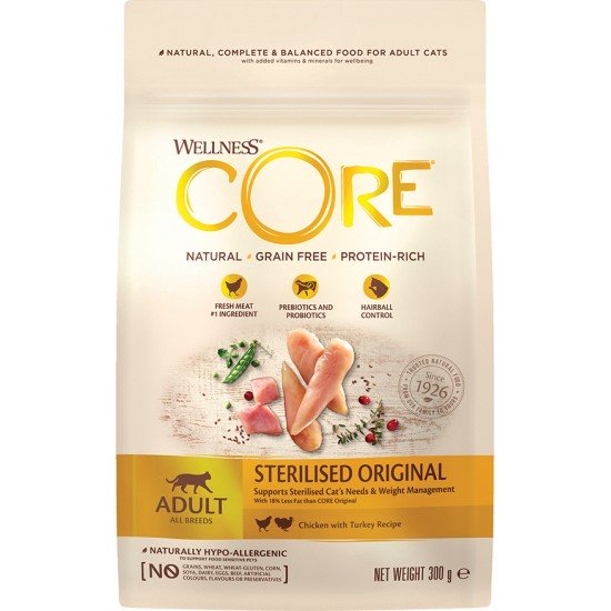 Wellness CORE Cat Sterilised Κοτόπουλο και Γαλοπούλα 300gr