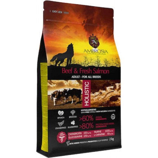 Ambrosia Adult dog all breeds beef and fresh salmon 12kg