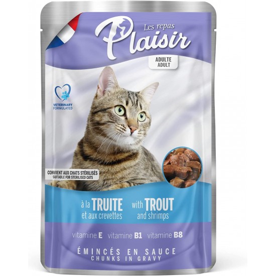 PLAISIR CATS CHUNKS IN GRAVY TROUT AND SHRIMPS POUCH 100g PLAISIR CATS CHUNKS IN GRAVY TROUT AND SHRIMPS POUCH 100g