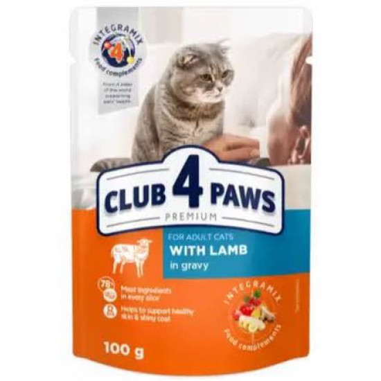 Club 4 Paws Premium canned pet food for adult cat with lamb in gravy 100 gram